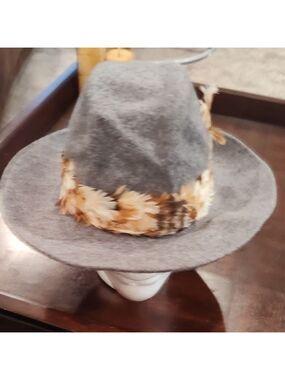 Tally Ho Gray Felt Fedora with Feather Trim
